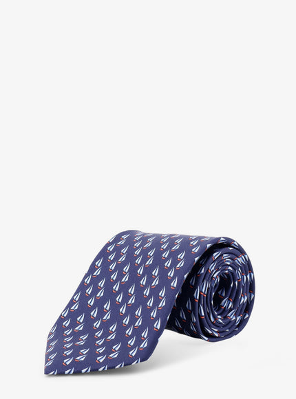 Ferragamo Catamarano Silk Tie With Nautica Print Uni Navy