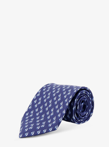 Ferragamo Catamarano Silk Tie With Nautica Print Uni Bluscuro