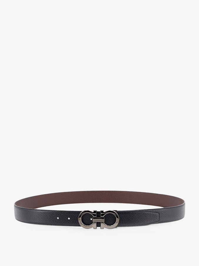 Ferragamo Reversible Hammered Leather Belt Nero