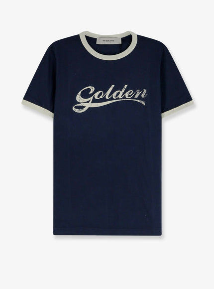 Golden Goose Deluxe Brand Cotton T-Shirt With Printed Logo On The Front Blue Heritage White