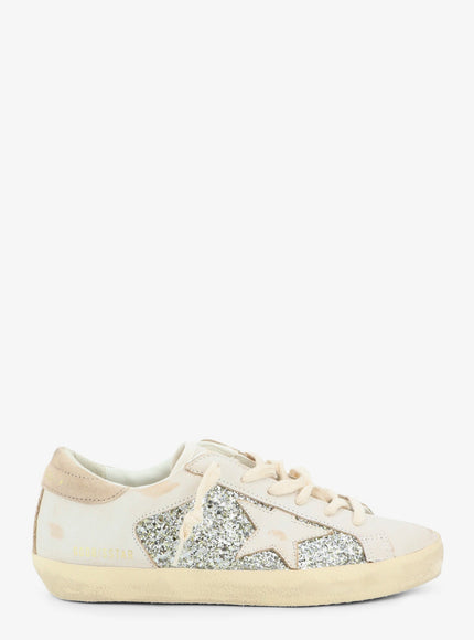 Golden Goose Deluxe Brand Superstar Leather Sneakers With All-Over Glitter Pattern Whiteplatinumbeige