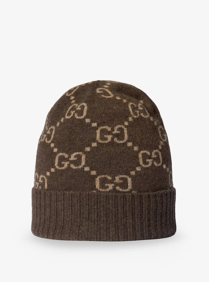 Gucci Gg Cashmere Hat Brownbeige