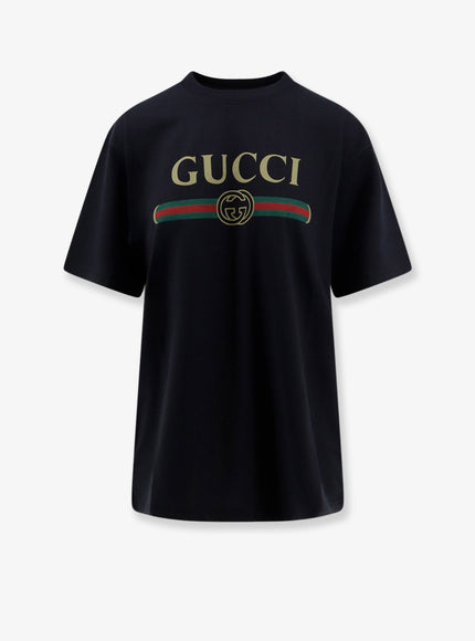 Gucci Web Logo Cotton and Silk T-Shirt Blackmc
