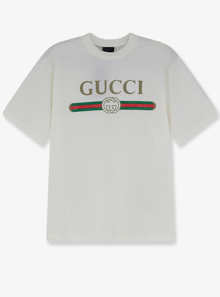 Gucci Web Logo Cotton and Silk T-Shirt Offwhite