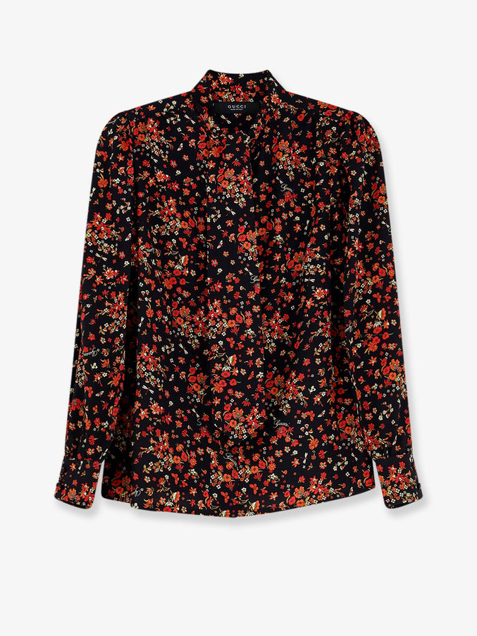 Gucci Printed Silk Shirt Blackredmc
