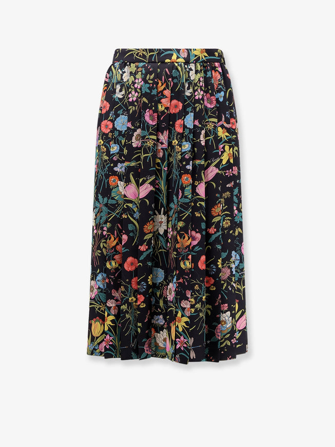 Gucci Silk Midi Skirt With Floral Print Blackmulticolormc