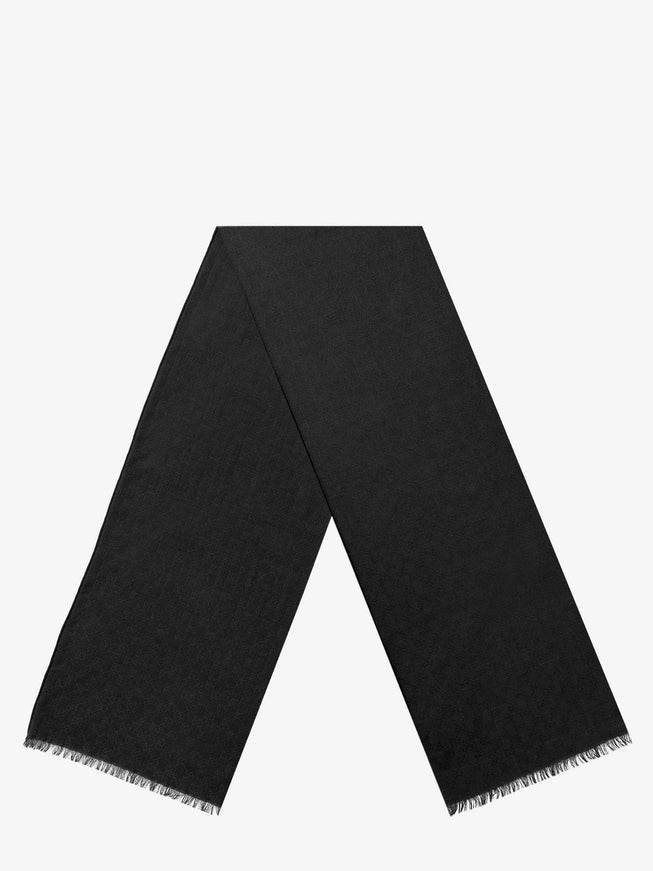 Gucci Wool And Silk Blend Scarf With Gg Motif Uni Blackdarkgreen