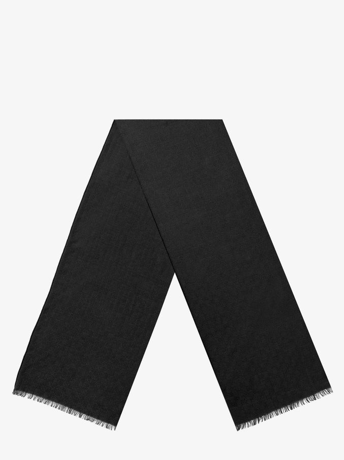 Gucci Wool And Silk Blend Scarf With Gg Motif Uni Blackdarkgreen