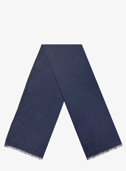 Gucci Wool And Silk Blend Scarf With Gg Motif Uni Mid.nightblblack