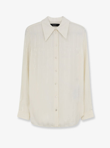 Gucci Silk Shirt With Iconic Print Whitemagnolia