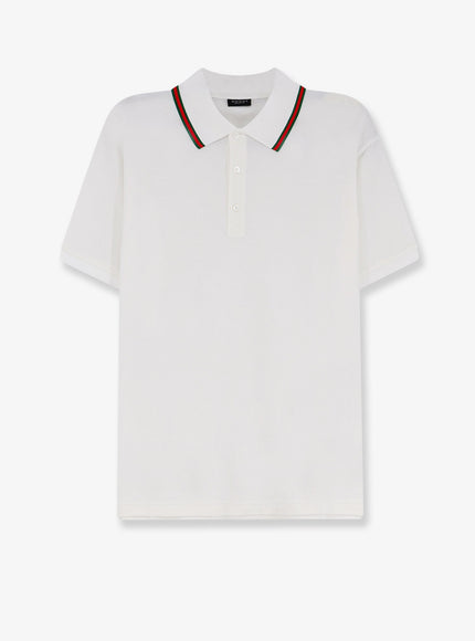 Gucci Cotton Polo With Nastro Web Detail On The Collar White
