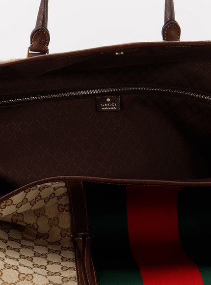 Gucci Gg Fabric Travel Bag With Web Detail On The Front