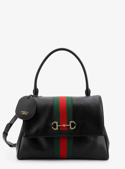 Gucci Paparazzo Leather Handbag With Front Web Detail Uni Black