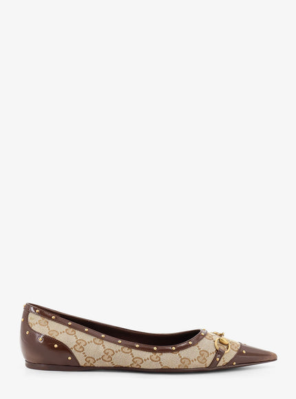Gucci Savoy Gg Fabric Ballerinas With Stud Detail Beige