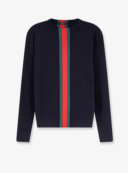 Gucci Cotton Sweater With Nastro Web Inlay Bluegreenred