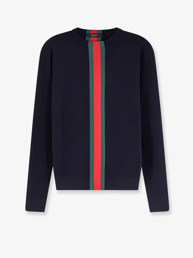 Gucci Cotton Sweater With Nastro Web Inlay Bluegreenred