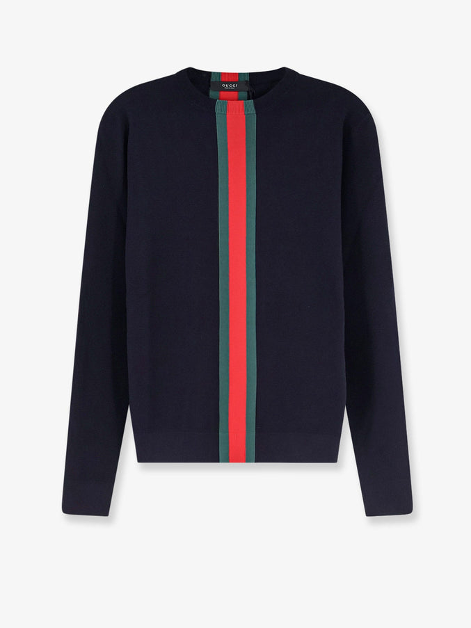 Gucci Cotton Sweater With Nastro Web Inlay Bluegreenred