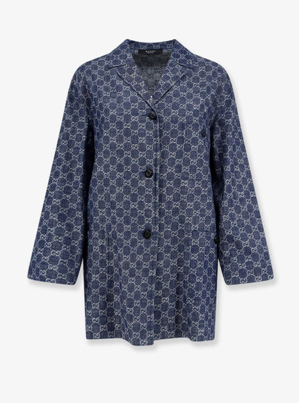 Gucci Cotton Shirt With All-Over Gg Motif Blue