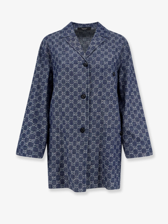 Gucci Cotton Shirt With All-Over Gg Motif Blue
