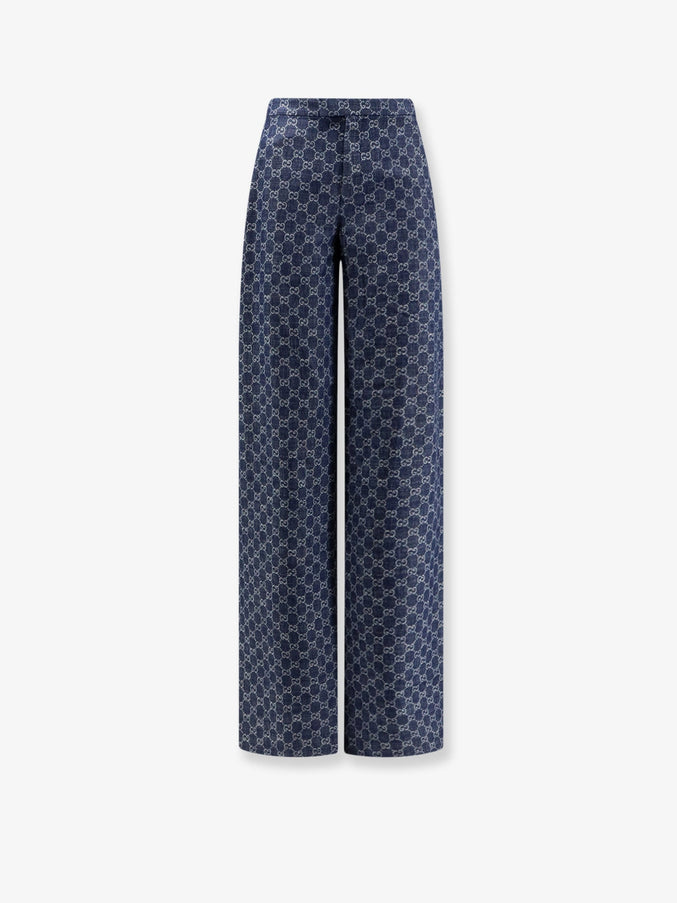 Gucci Cotton Denim Trousers With GG Motif Blue