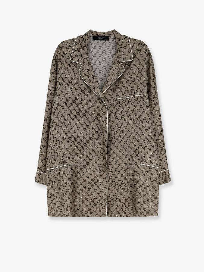 Gucci Silk Shirt With Gg Print Beigeebonymc