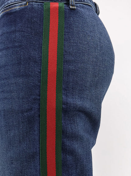 Gucci Blue Denim Jeans With Nastro Web Profiles