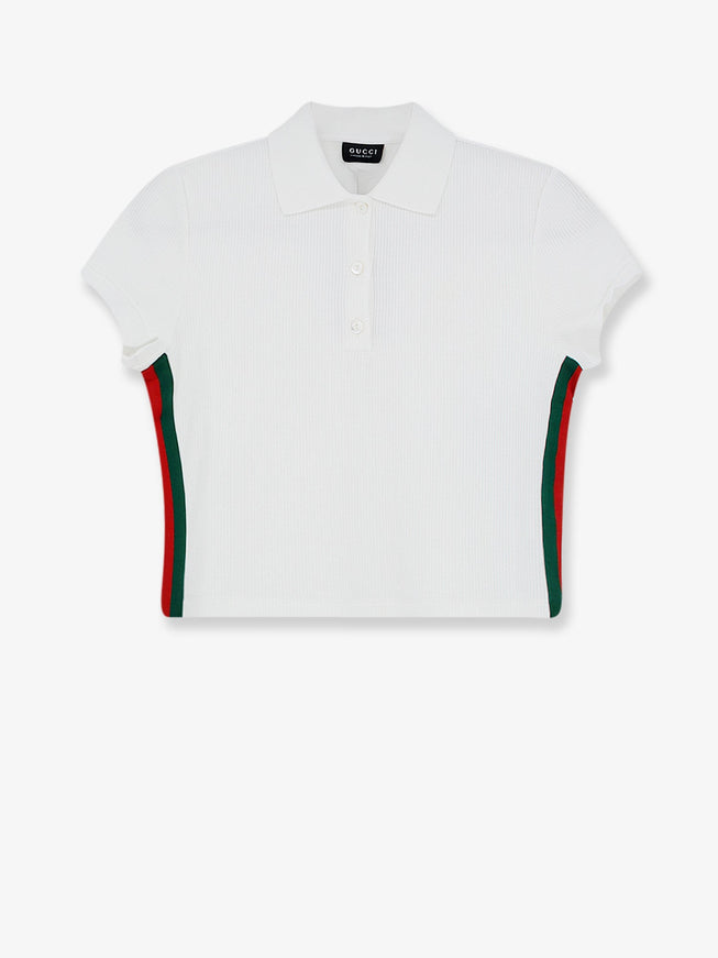 Gucci Ribbed Cotton Jersey Polo Shirt White