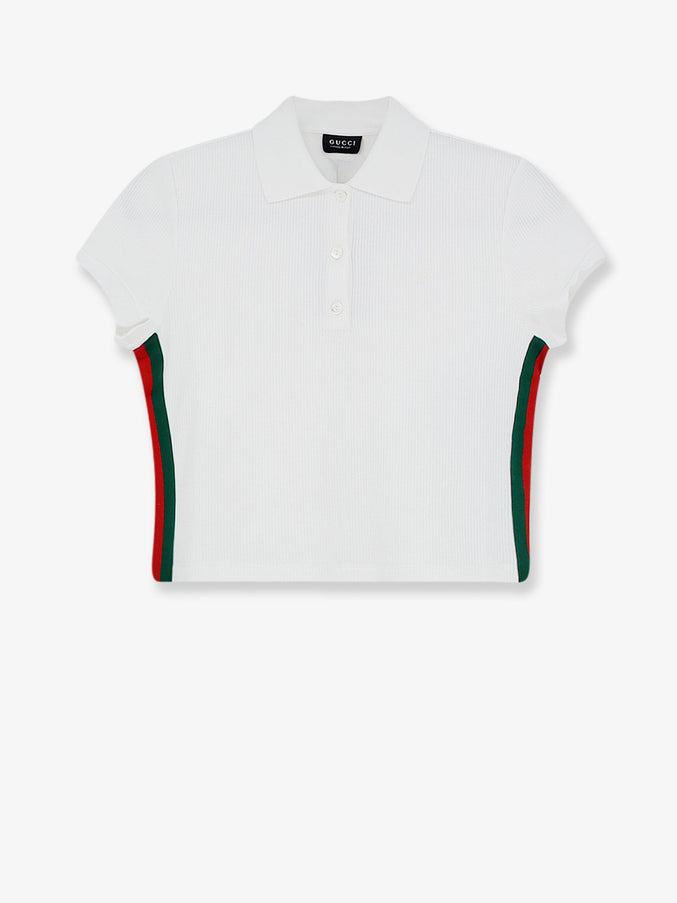 Gucci Ribbed Cotton Jersey Polo Shirt White