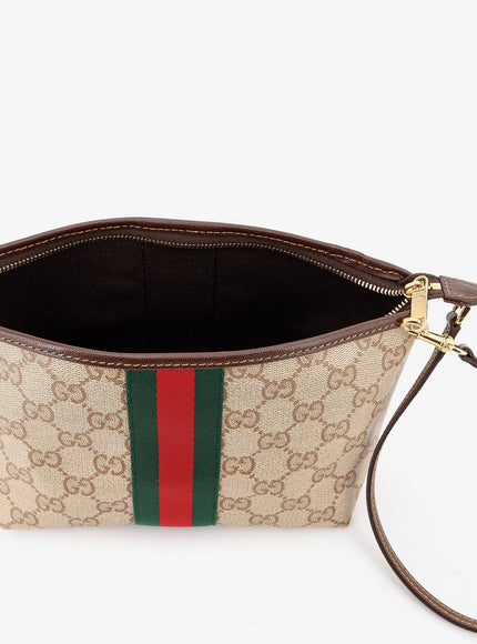 Gucci Gg Fabric Clutch With Nastro Web On The Front