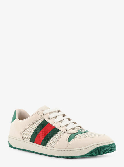 Gucci Screener Mesh And Leather Sneakers With Nastro Web On The Side