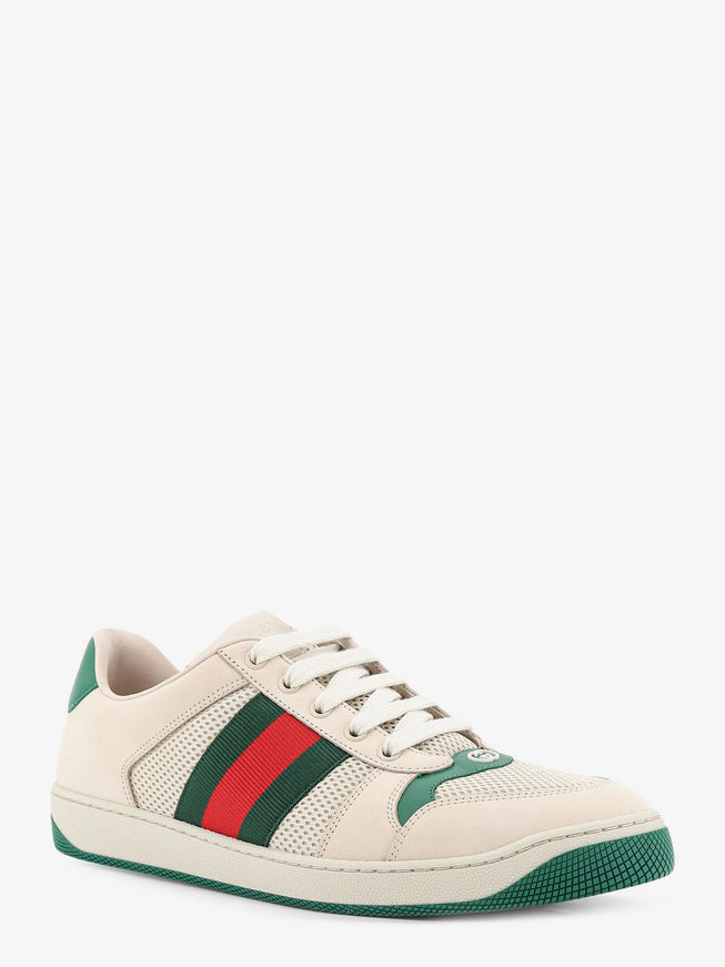 Gucci Screener Mesh And Leather Sneakers With Nastro Web On The Side