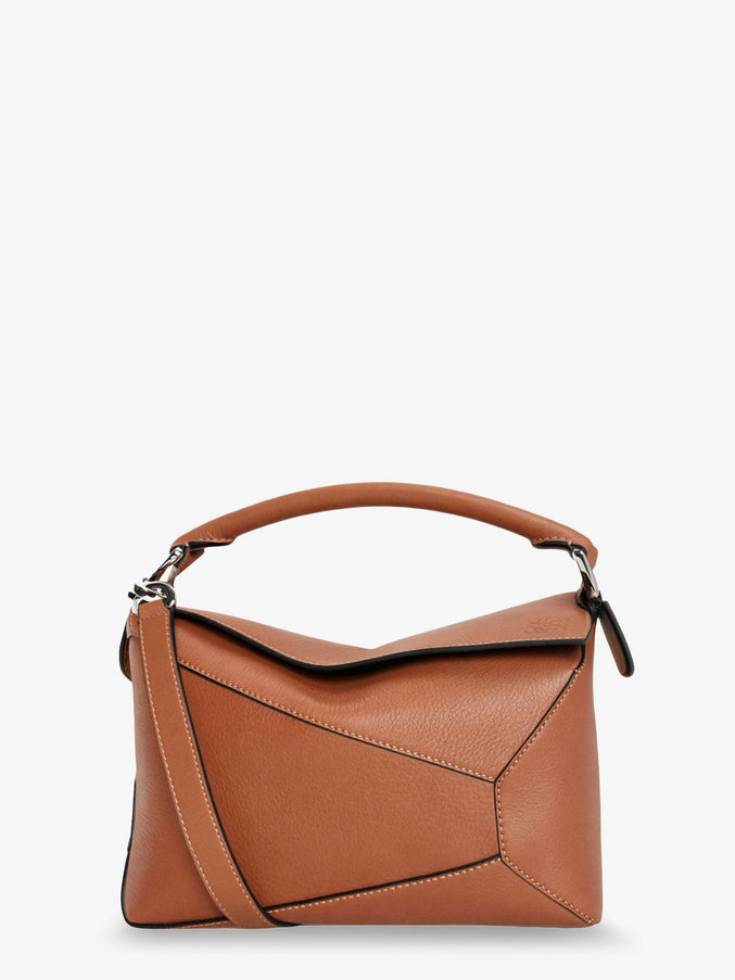 Loewe Puzzle Edge Leather Handbag With Engraved Anagram Logo Uni Tan