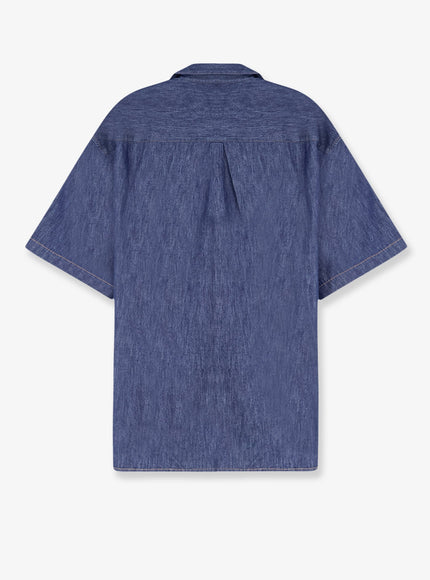 Loewe Bowling Collar Cotton Shirt in Denim Blue