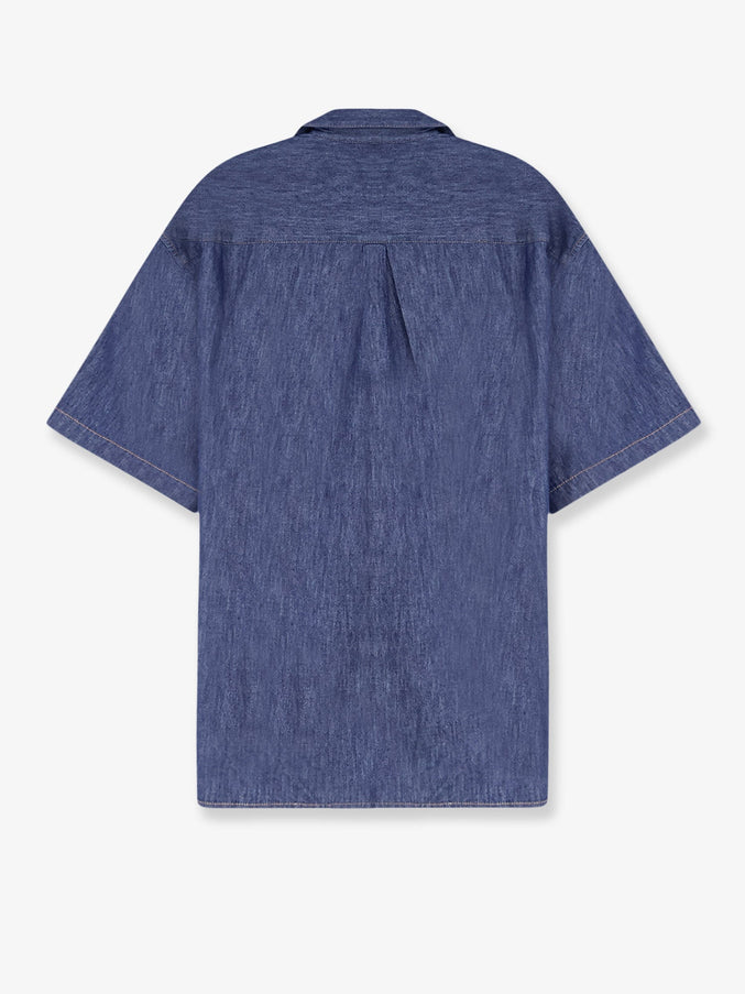 Loewe Bowling Collar Cotton Shirt in Denim Blue