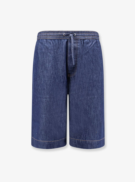 Loewe Cotton Bermuda Shorts With Anagram Logo On The Back Denim Blue