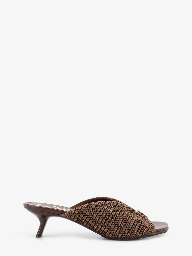 Loewe Paula's Ibiza - Pebble Raffia Effect Sandals With Metal Logo Detail Dark Brown