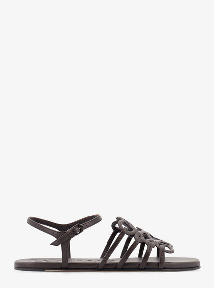 Loewe Paula's Ibiza -Petal Leather Sandals With Anagram Logo On The Front Dark Brown