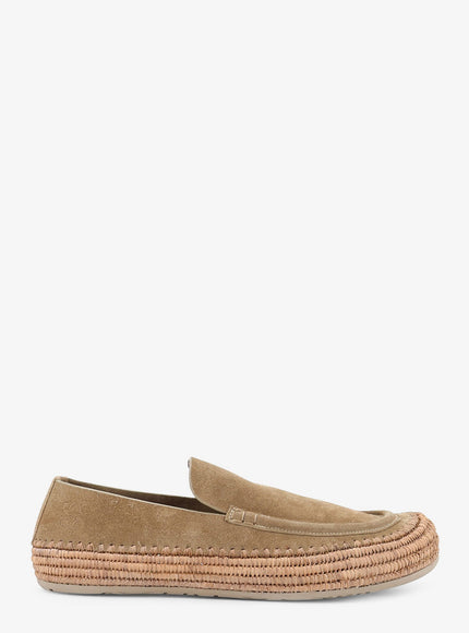 Loewe Rio Suede And Raffia Loafers Stone Grey