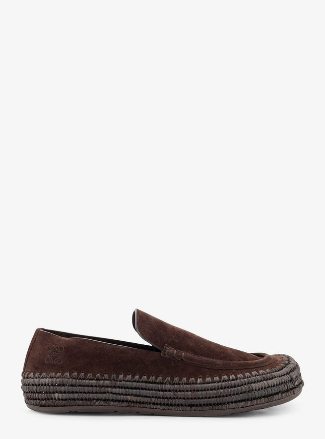 Loewe Rio Suede And Raffia Loafers Dark Brown