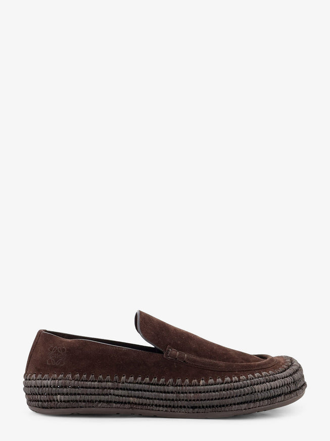 Loewe Rio Suede And Raffia Loafers Dark Brown