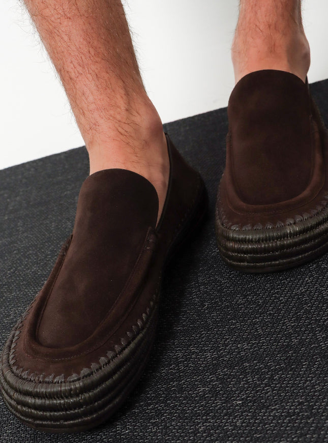 Loewe Rio Suede And Raffia Loafers
