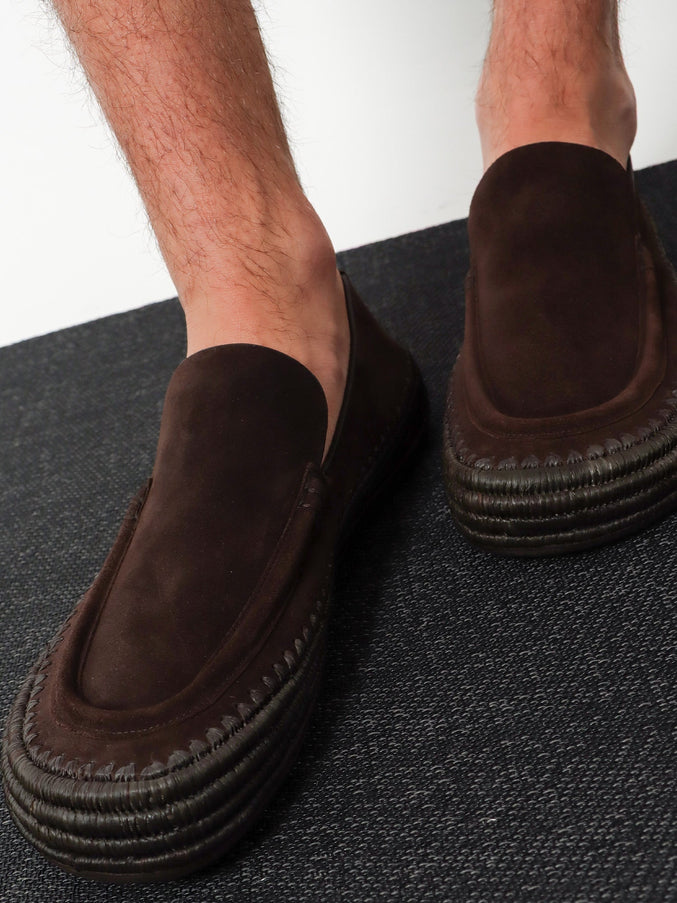 Loewe Rio Suede And Raffia Loafers
