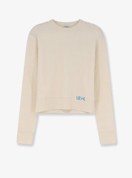 Loewe Wool Sweater With Contrasting Embroidered Logo On The Bottom Ecru