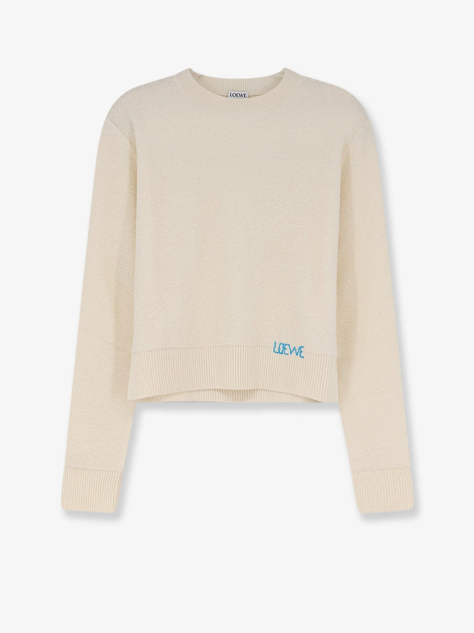 Loewe Wool Sweater With Contrasting Embroidered Logo On The Bottom Ecru