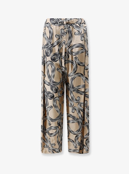 Loewe Paula's Ibiza - Printed Silk Trousers Beigeblack