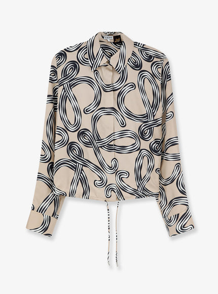 Loewe Paula's Ibiza - Printed Silk Shirt 34 Beigeblack