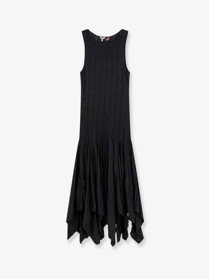Loewe Paula's Ibiza Embroidered Cotton Long Dress Black
