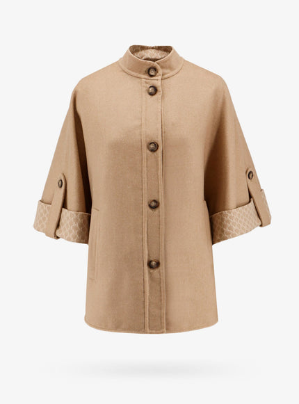 Max Mara Virgin Wool And Cashmere Cape Wih Pockets On The Front Uni Beige