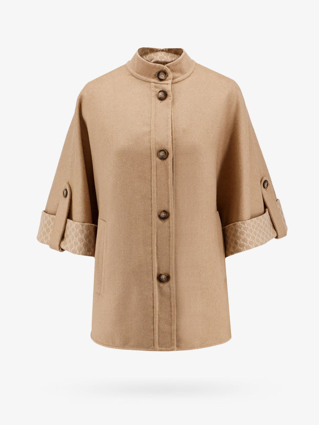 Max Mara Virgin Wool And Cashmere Cape Wih Pockets On The Front Uni Beige