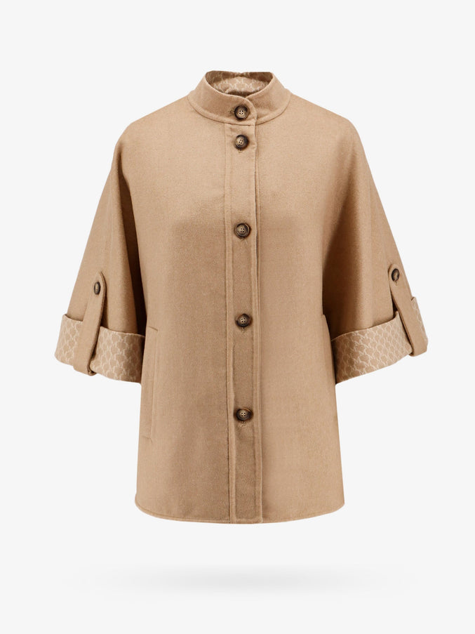 Max Mara Virgin Wool And Cashmere Cape Wih Pockets On The Front Uni Beige